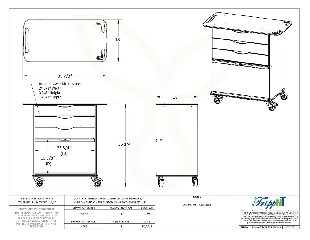 Extra Wide Core Cart with White Drawers | TrippNT